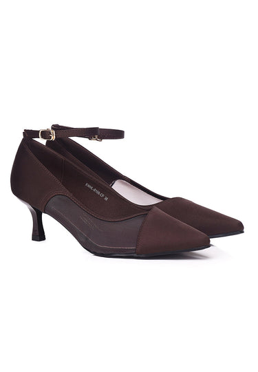 Maelle Mesh Microfiber Leather Heels In Coffee