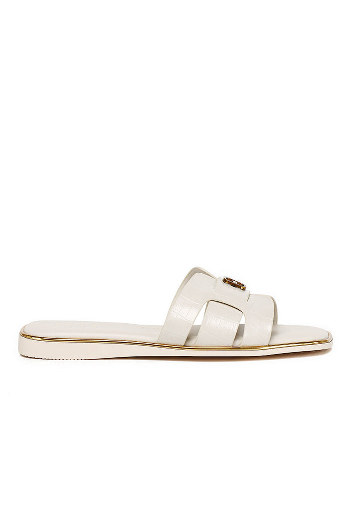 Debbie Croc-effect Slip-on Sandals In Beige