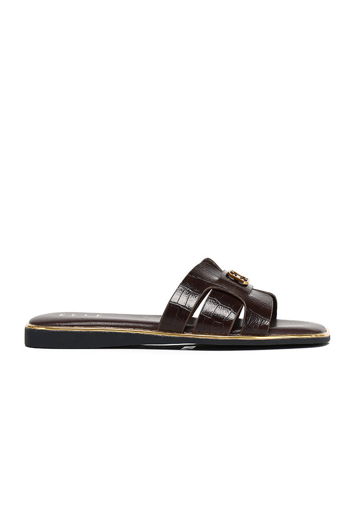 Debbie Croc-effect Slip-on Sandals In Espresso