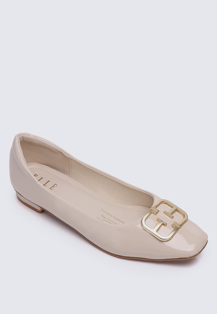 Jacqueline Microfiber Leather Flats & Ballerina In Beige