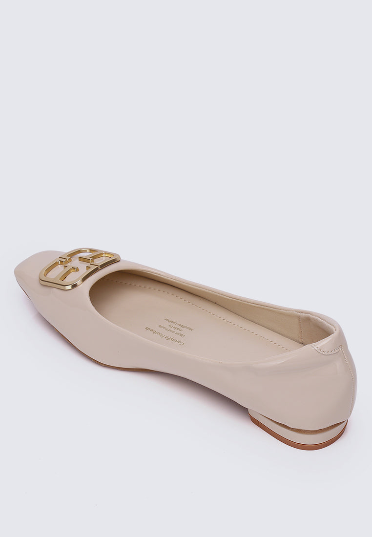 Jacqueline Microfiber Leather Flats & Ballerina In Beige