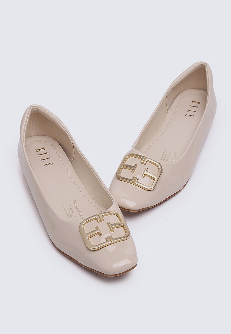 Jacqueline Microfiber Leather Flats & Ballerina In Beige