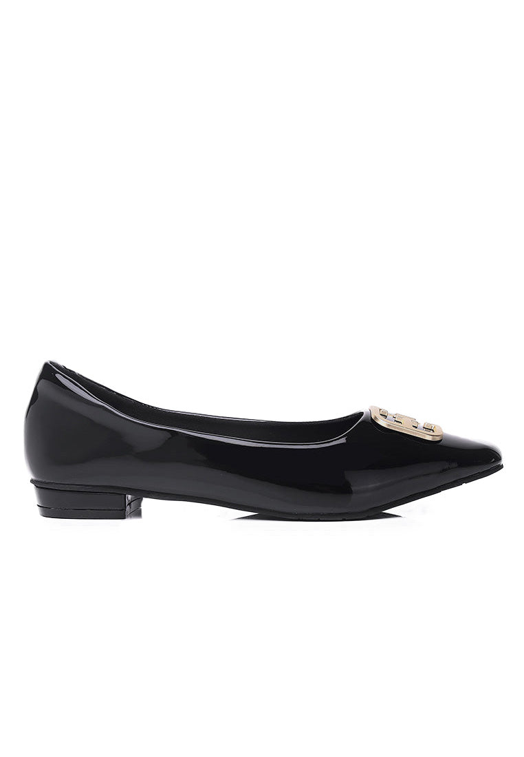 Jacqueline Microfiber Leather Flats & Ballerina In Black