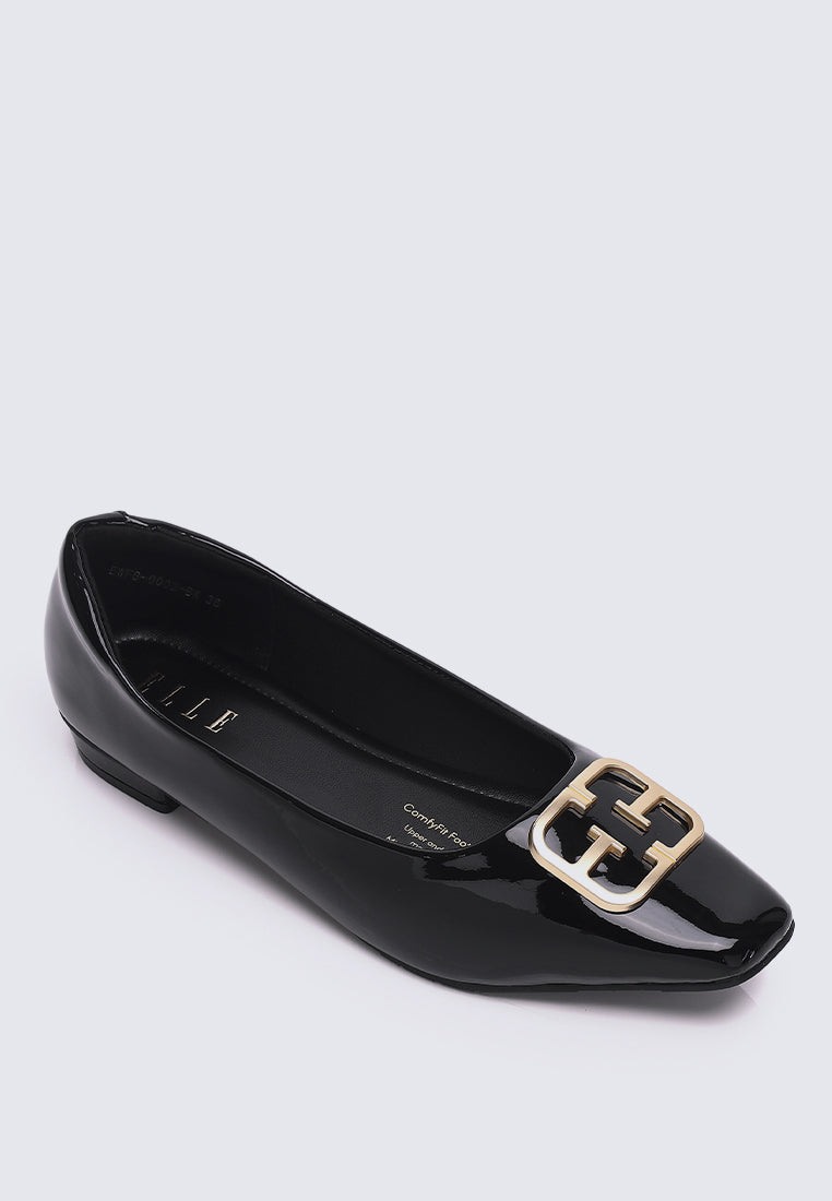 Jacqueline Microfiber Leather Flats & Ballerina In Black
