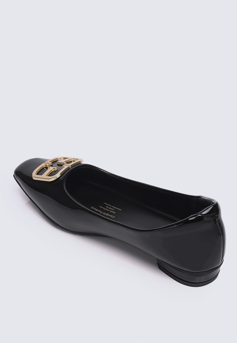 Jacqueline Microfiber Leather Flats & Ballerina In Black