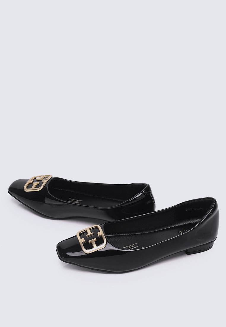 Jacqueline Microfiber Leather Flats & Ballerina In Black