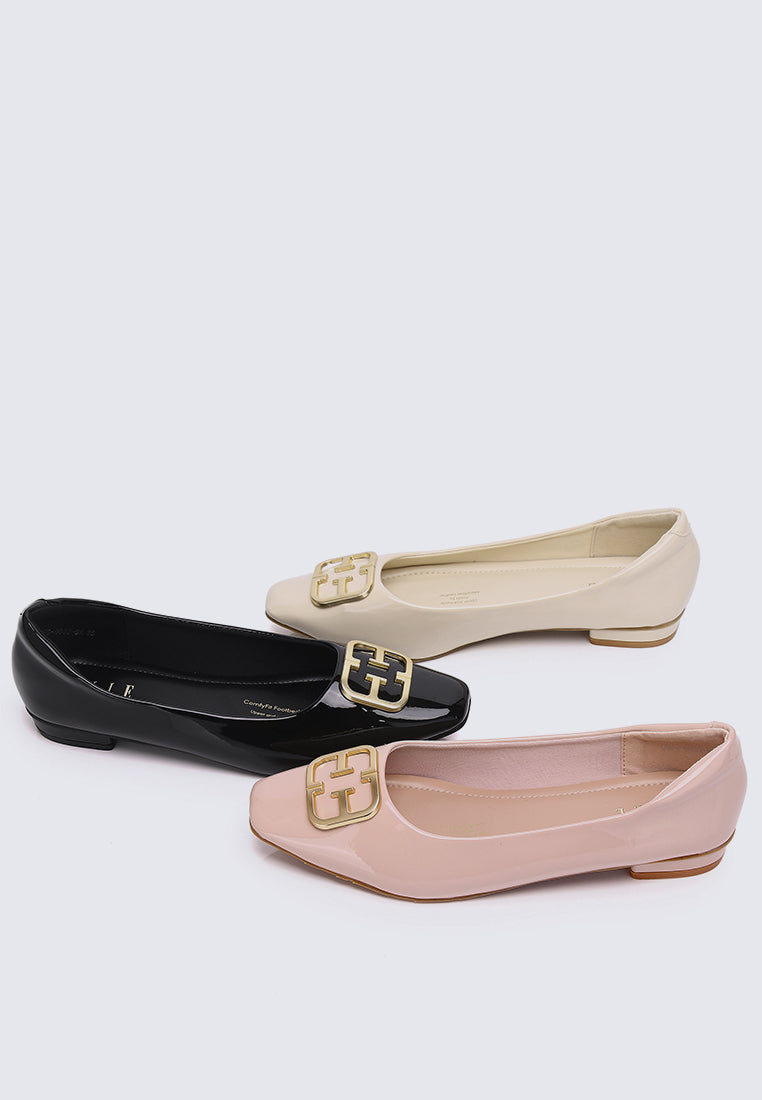Jacqueline Microfiber Leather Flats & Ballerina In Black
