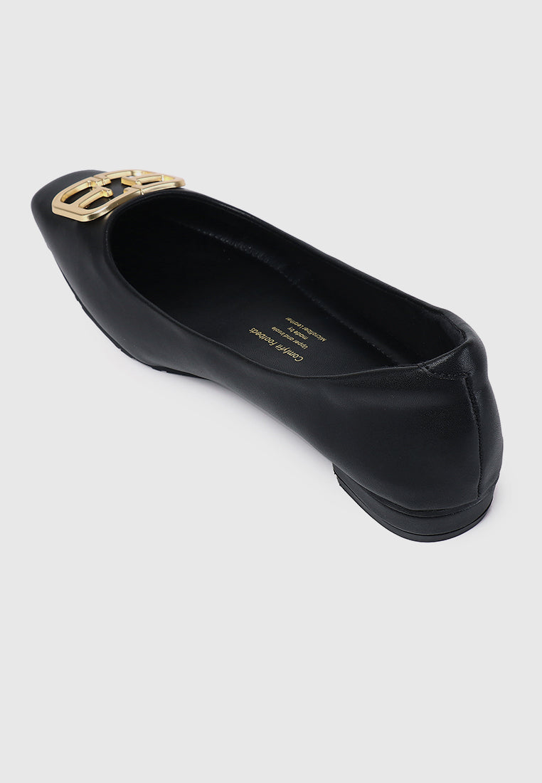 Jacqueline Microfiber Leather Flats & Ballerina In Charcoal