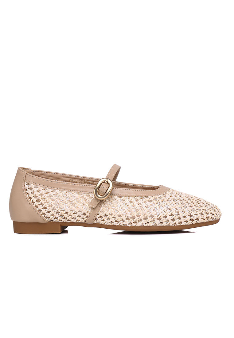 Paloma Microfiber Leather Flats & Ballerina In Beige