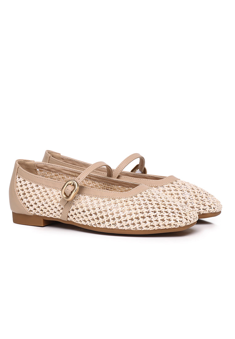 Paloma Microfiber Leather Flats & Ballerina In Beige