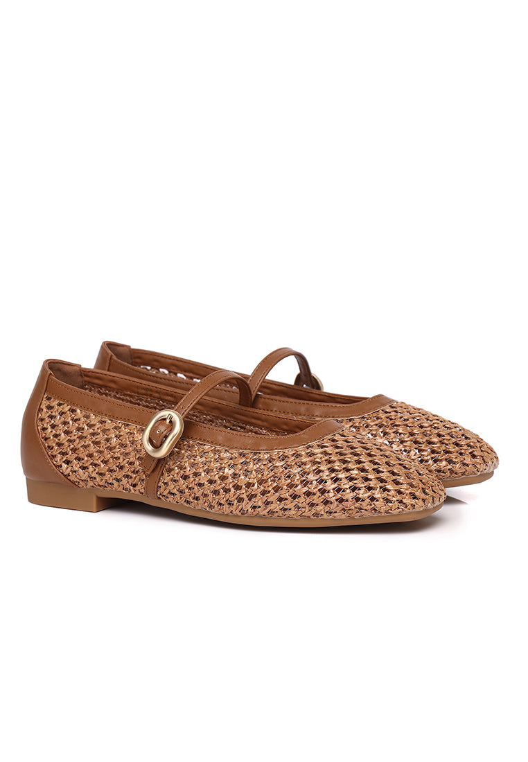 Paloma Microfiber Leather Flats & Ballerina In Tan