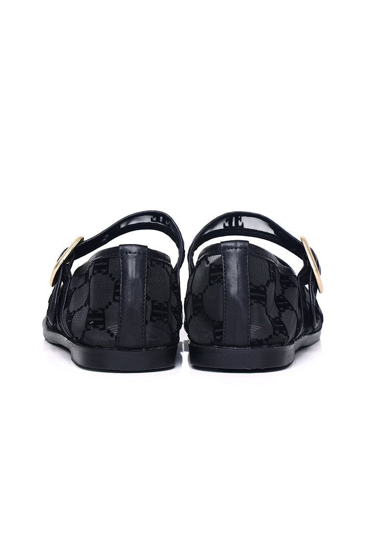 Bela Mesh Microfiber Leather Flats & Ballerina In Black