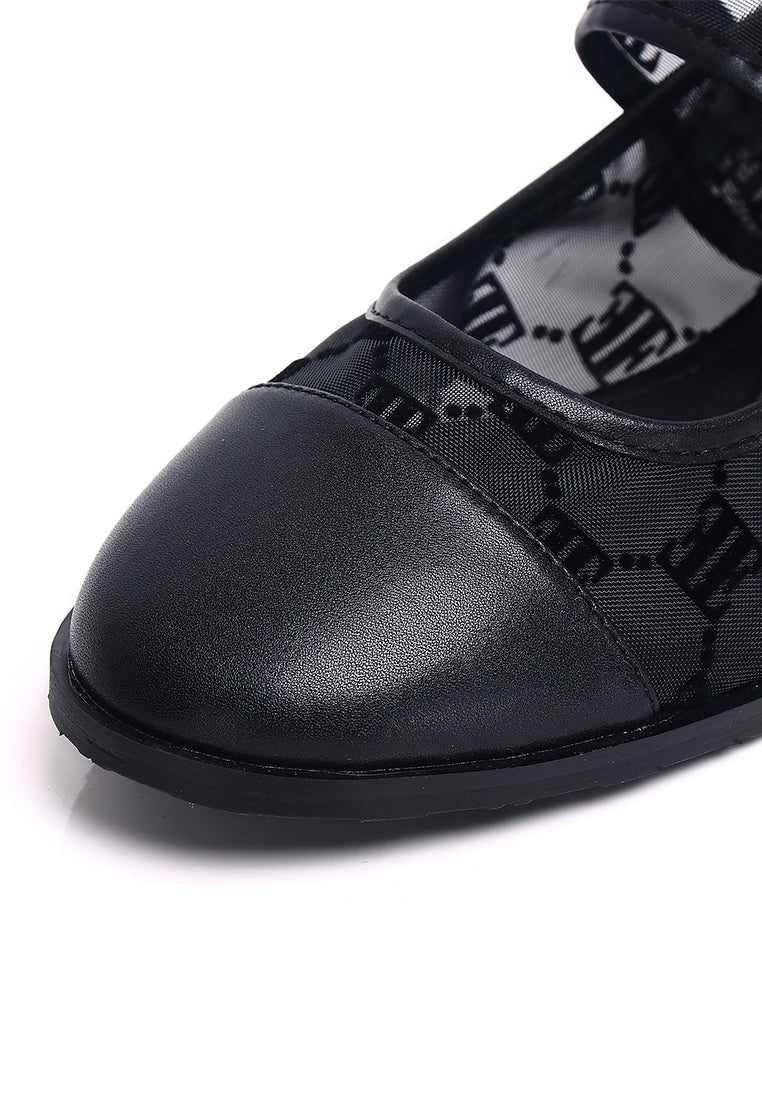 Bela Mesh Microfiber Leather Flats & Ballerina In Black