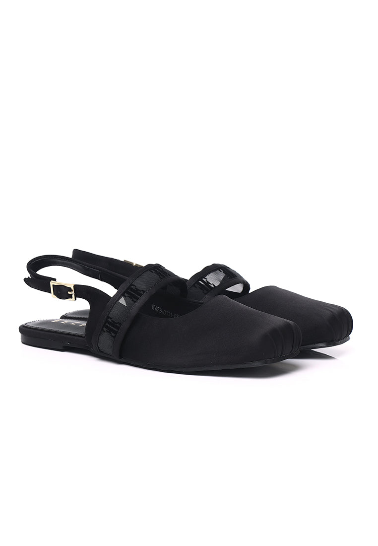 Flerius Mesh Microfiber Leather Flats & Ballerina In Black