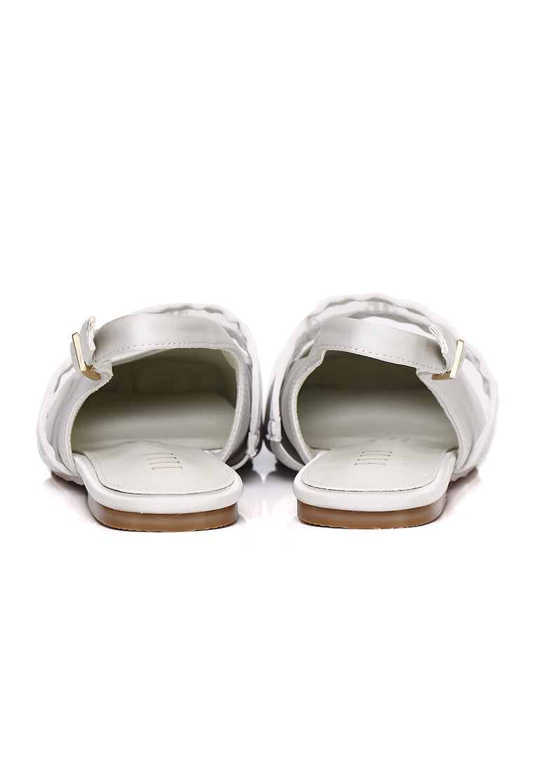 Flerius Mesh Microfiber Leather Flats & Ballerina In White