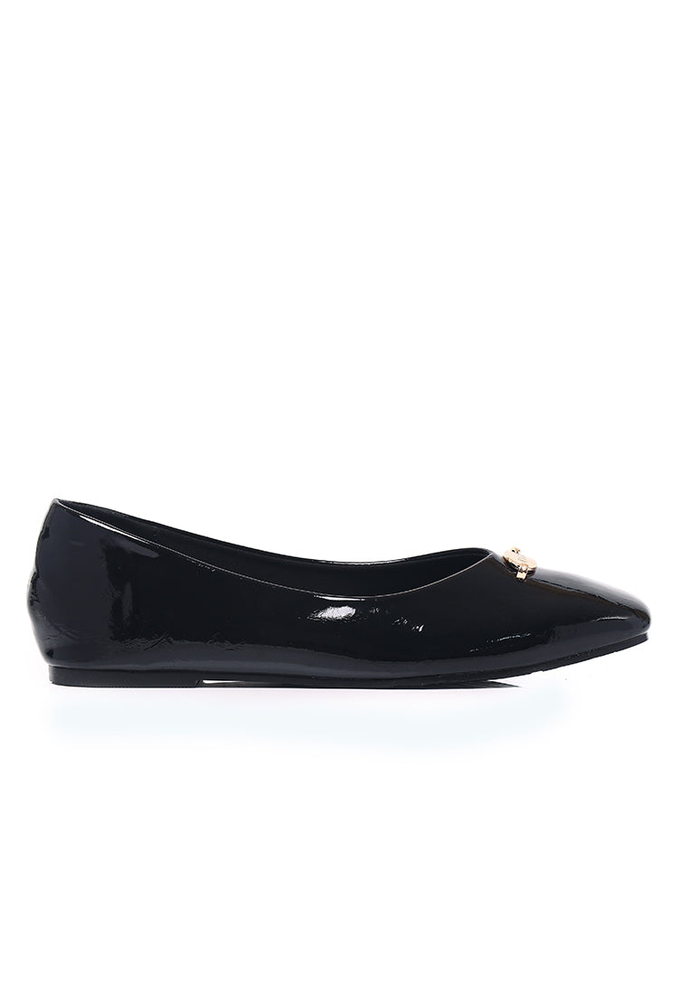 Cindy Patent Microfiber Leather Flats & Ballerina In Black