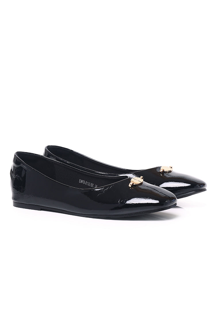 Cindy Patent Microfiber Leather Flats & Ballerina In Black
