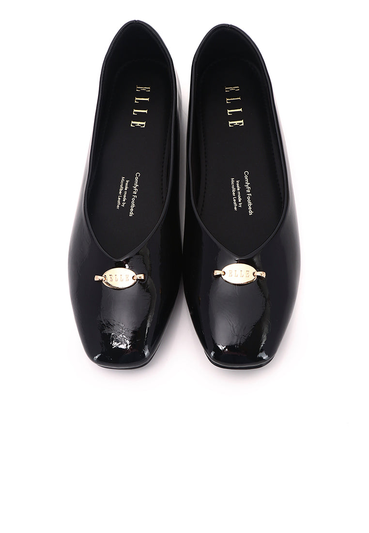 Cindy Patent Microfiber Leather Flats & Ballerina In Black