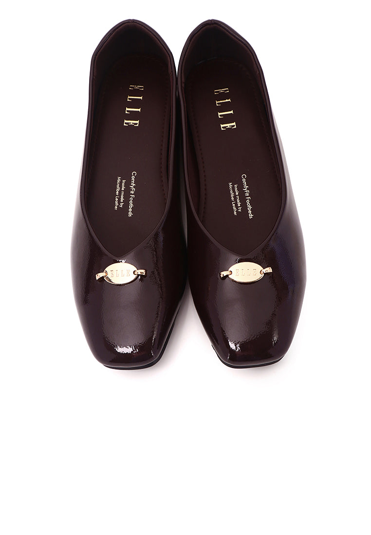 Cindy Patent Flats & Ballerina In Coffee