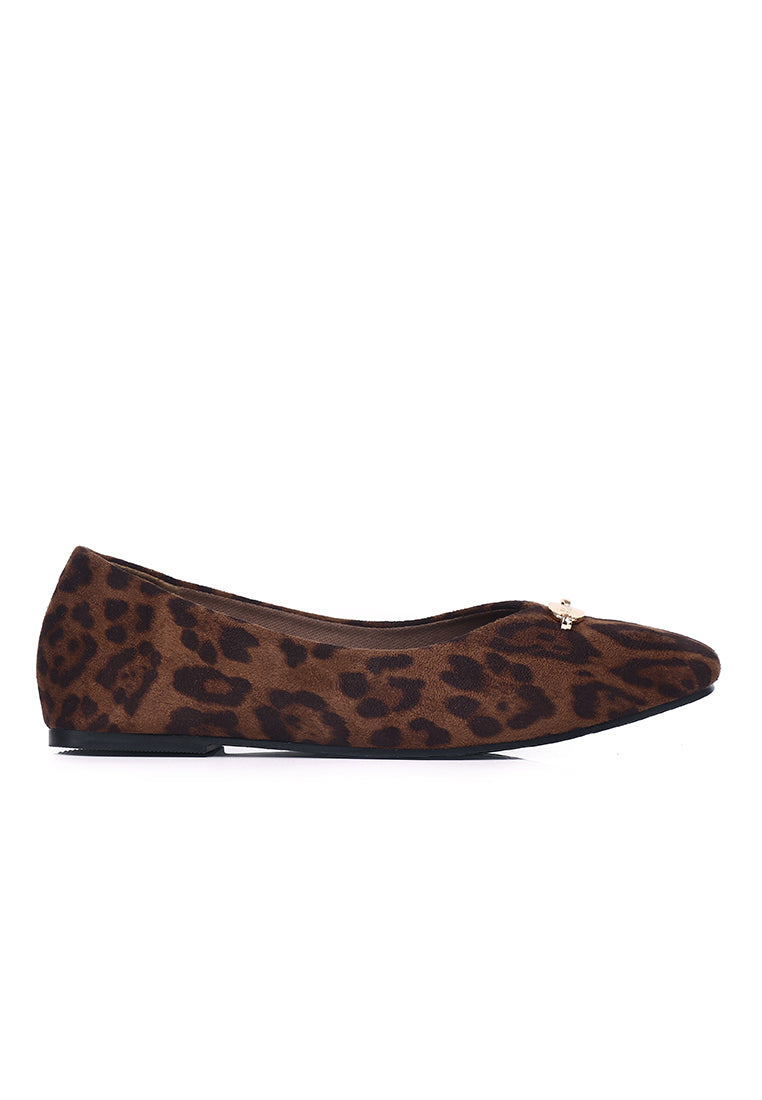 Cindy Leopard-Print Flats & Ballerina In Espresso