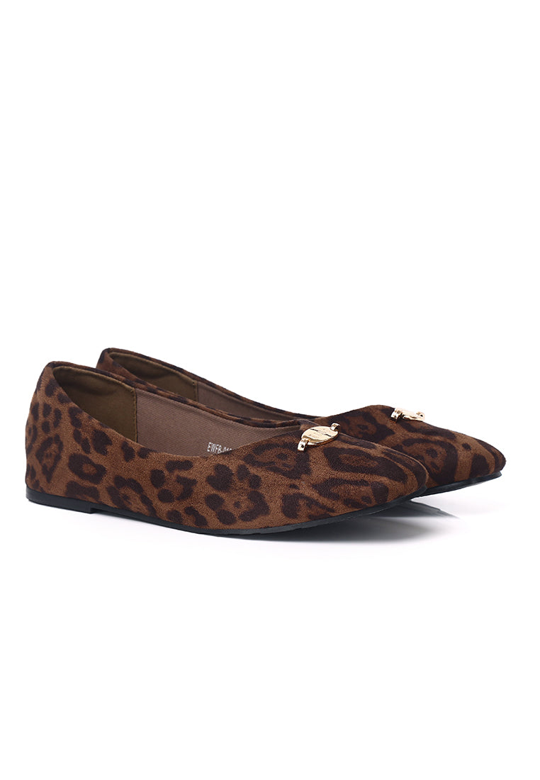 Cindy Leopard-Print Flats & Ballerina In Espresso