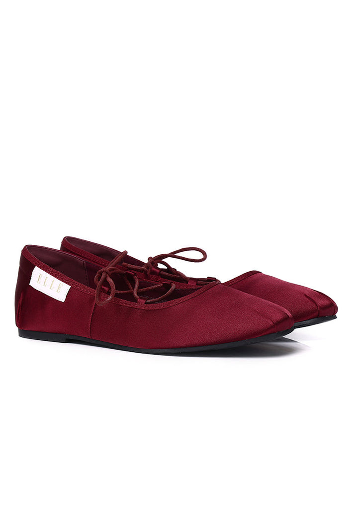 Tiffany Satin Lace-up Ballerinas In Maroon – alternate view