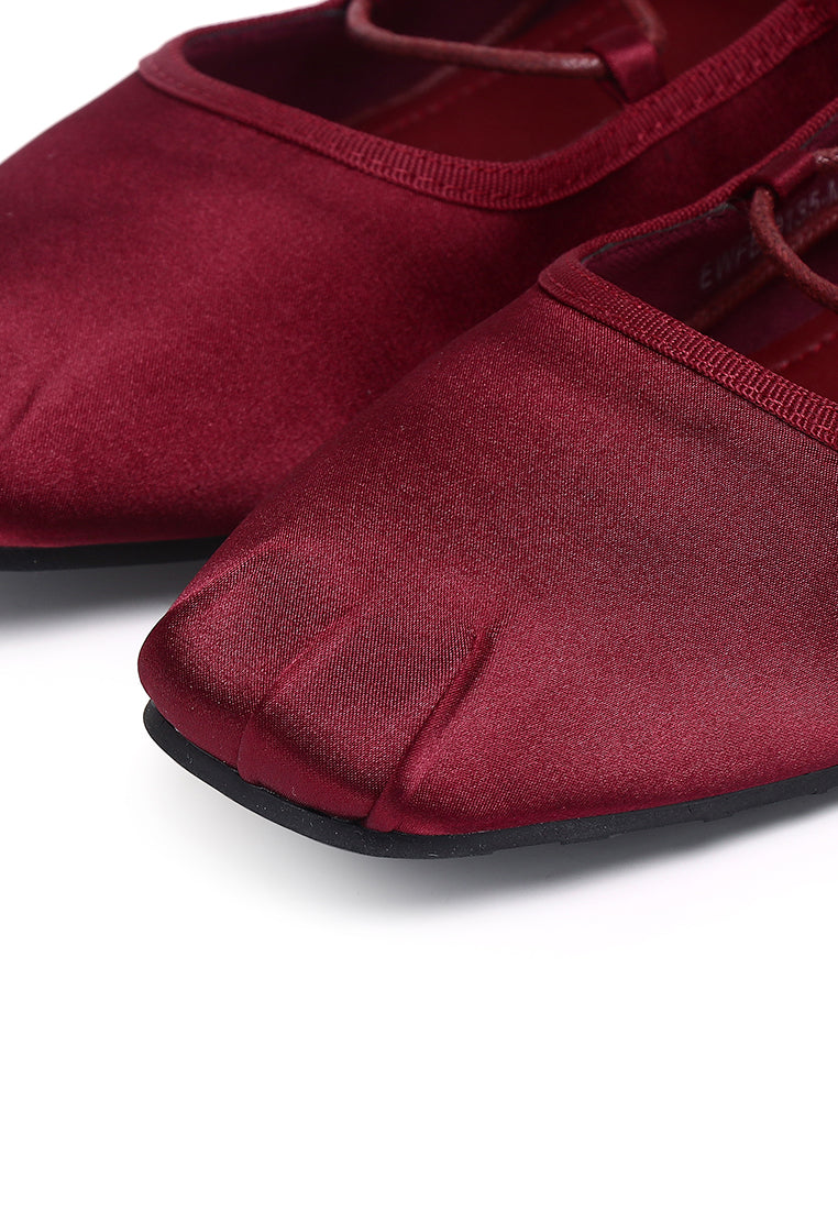 Tiffany Satin Lace-up Ballerinas In Maroon