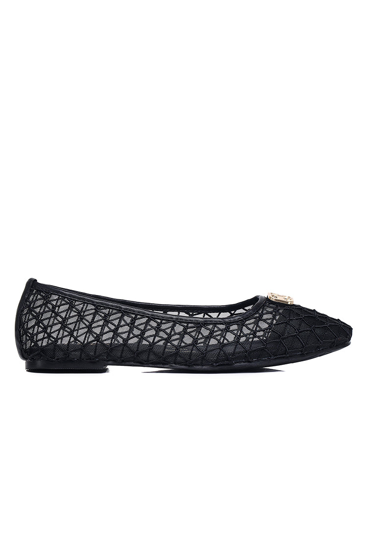 Loom Woven Microfiber Leather Flats & Ballerina In Black
