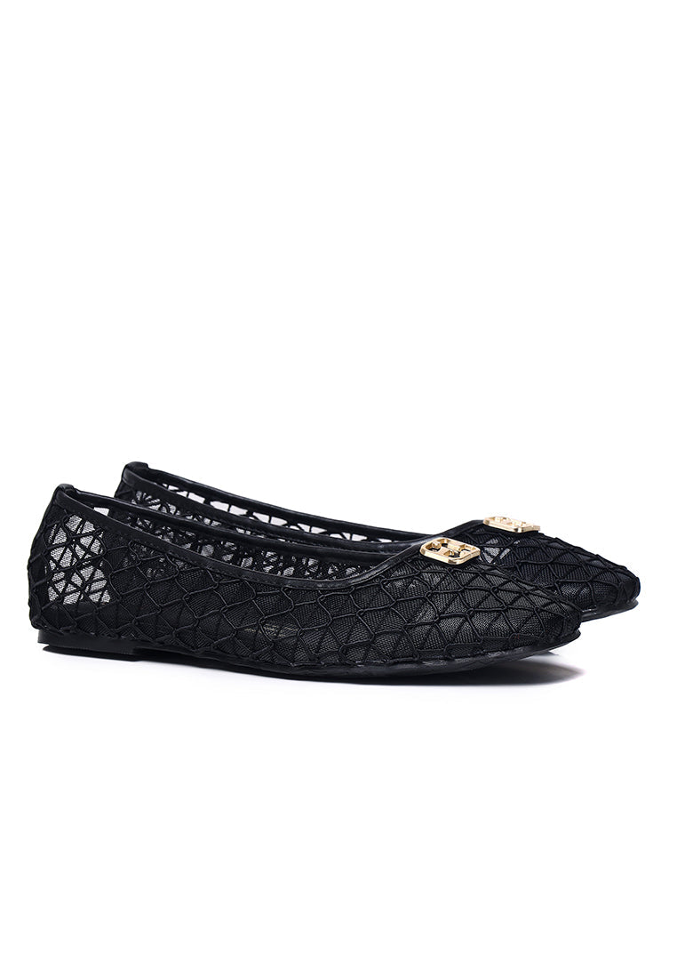 Loom Woven Microfiber Leather Flats & Ballerina In Black