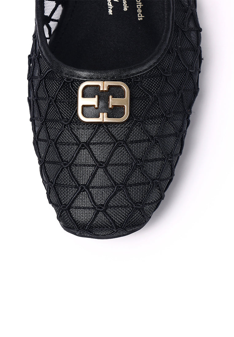 Loom Woven Microfiber Leather Flats & Ballerina In Black