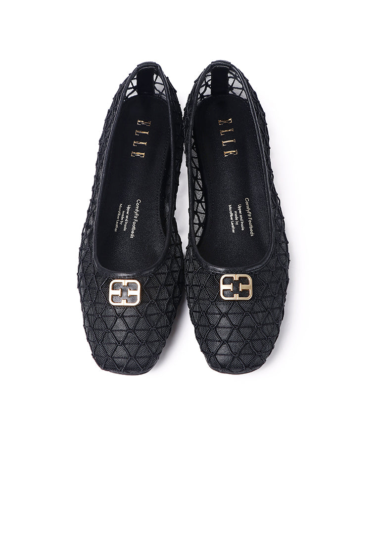 Loom Woven Microfiber Leather Flats & Ballerina In Black