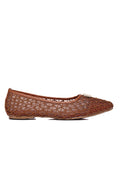 Loom Woven Microfiber Leather Flats & Ballerina In Brown