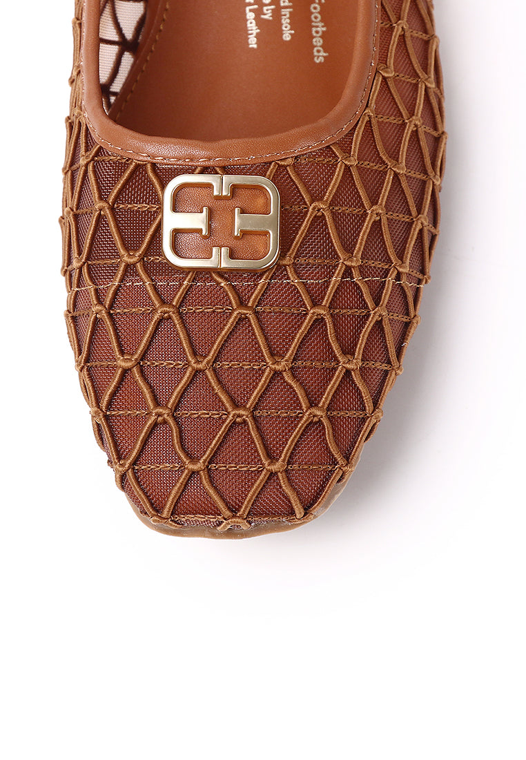 Loom Woven Microfiber Leather Flats & Ballerina In Brown