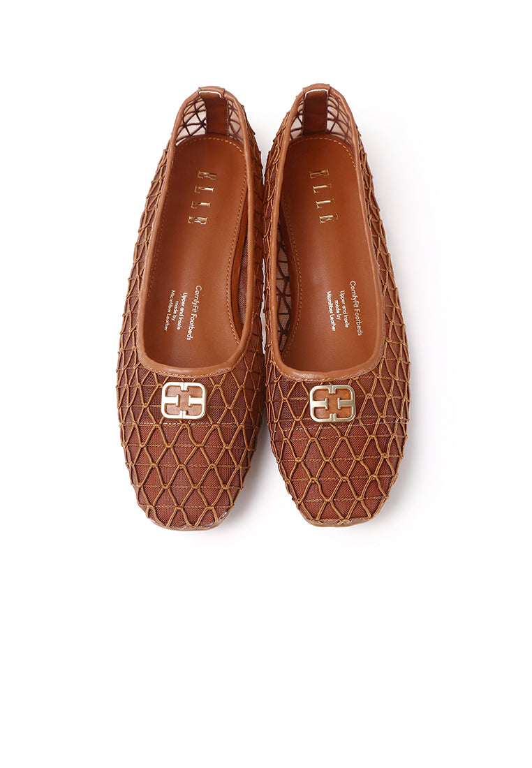 Loom Woven Microfiber Leather Flats & Ballerina In Brown