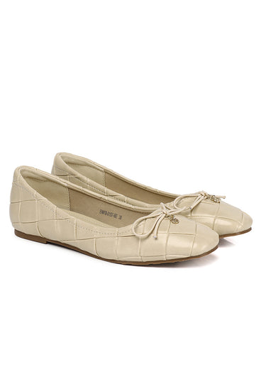 Romy Embossed-Pattern Slip-on Ballerinas In Beige
