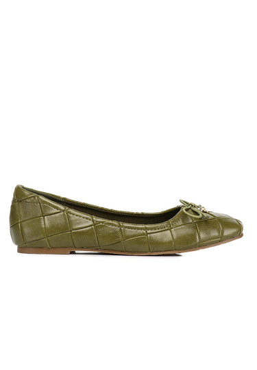 Romy Embossed-Pattern Slip-on Ballerinas In Olive