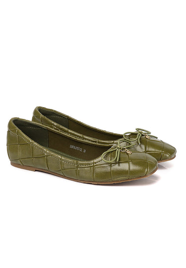 Romy Embossed-Pattern Slip-on Ballerinas In Olive