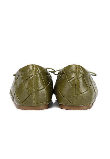 Romy Embossed-Pattern Slip-on Ballerinas In Olive