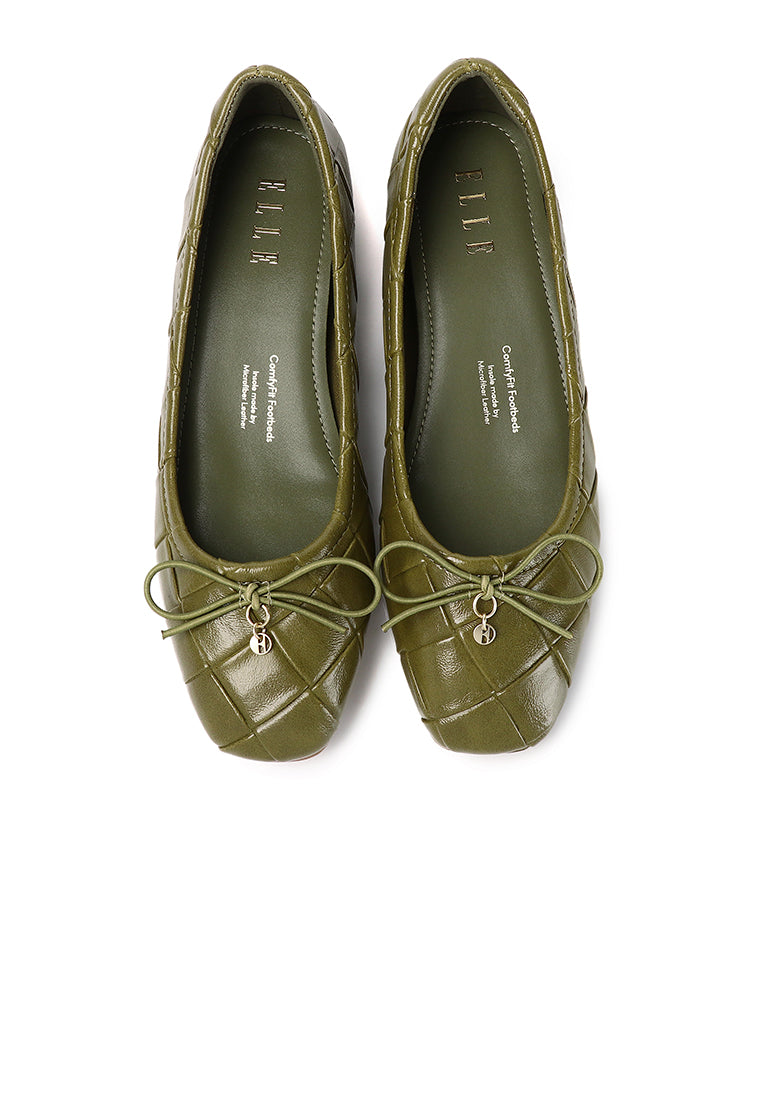 Romy Embossed-Pattern Slip-on Ballerinas In Olive