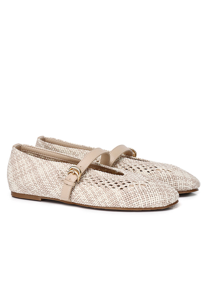 Noelle Woven Comfy Fit Footbed Microfiber Leather Flats & Ballerina In Beige – alternate view