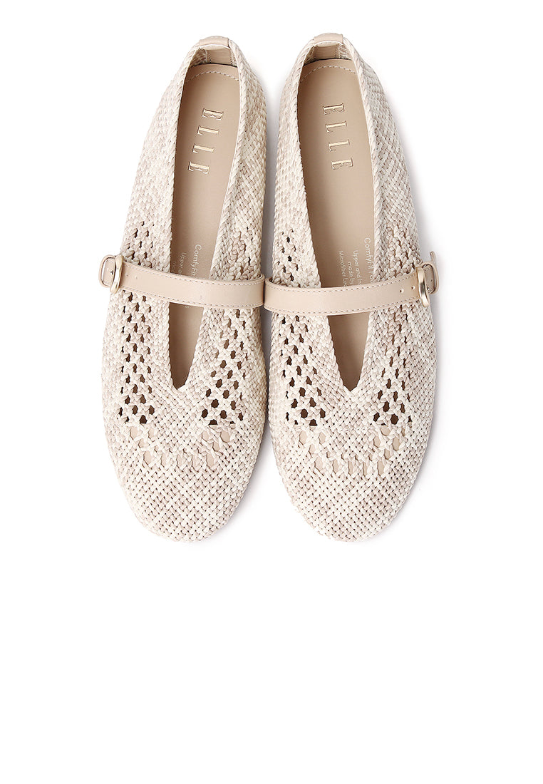 Noelle Woven Comfy Fit Footbed Microfiber Leather Flats & Ballerina In Beige