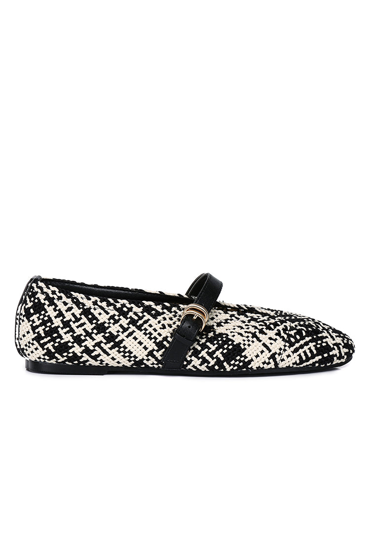 Noelle Woven Comfy Fit Footbed Microfiber Leather Flats & Ballerina In Black