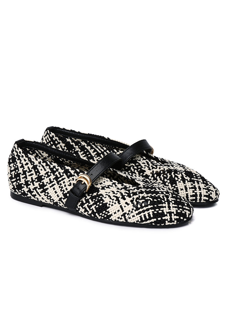 Noelle Woven Comfy Fit Footbed Microfiber Leather Flats & Ballerina In Black
