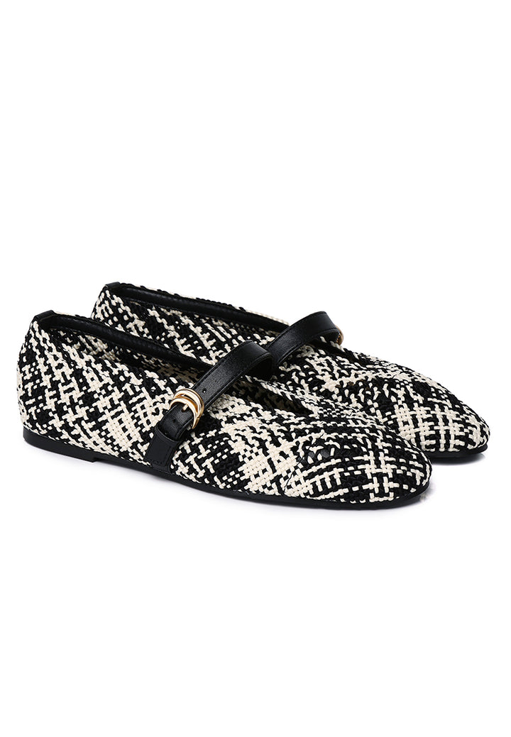 Noelle Woven Comfy Fit Footbed Microfiber Leather Flats & Ballerina In Black – alternate view