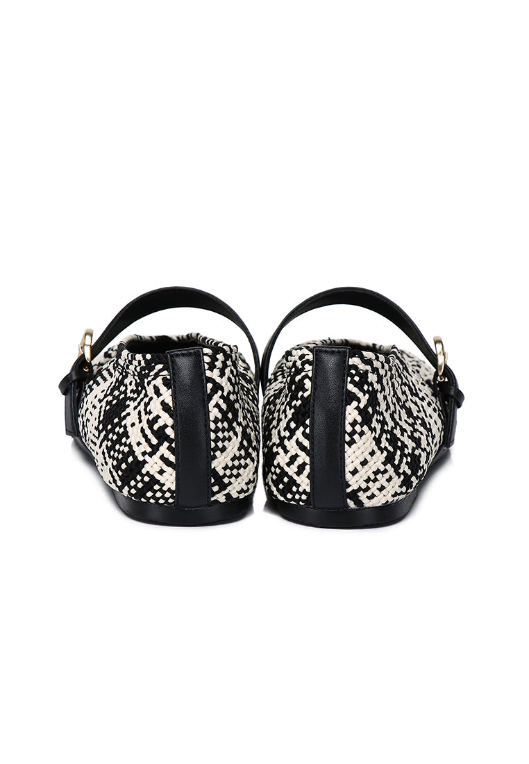 Noelle Woven Comfy Fit Footbed Microfiber Leather Flats & Ballerina In Black