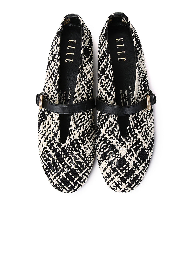 Noelle Woven Comfy Fit Footbed Microfiber Leather Flats & Ballerina In Black