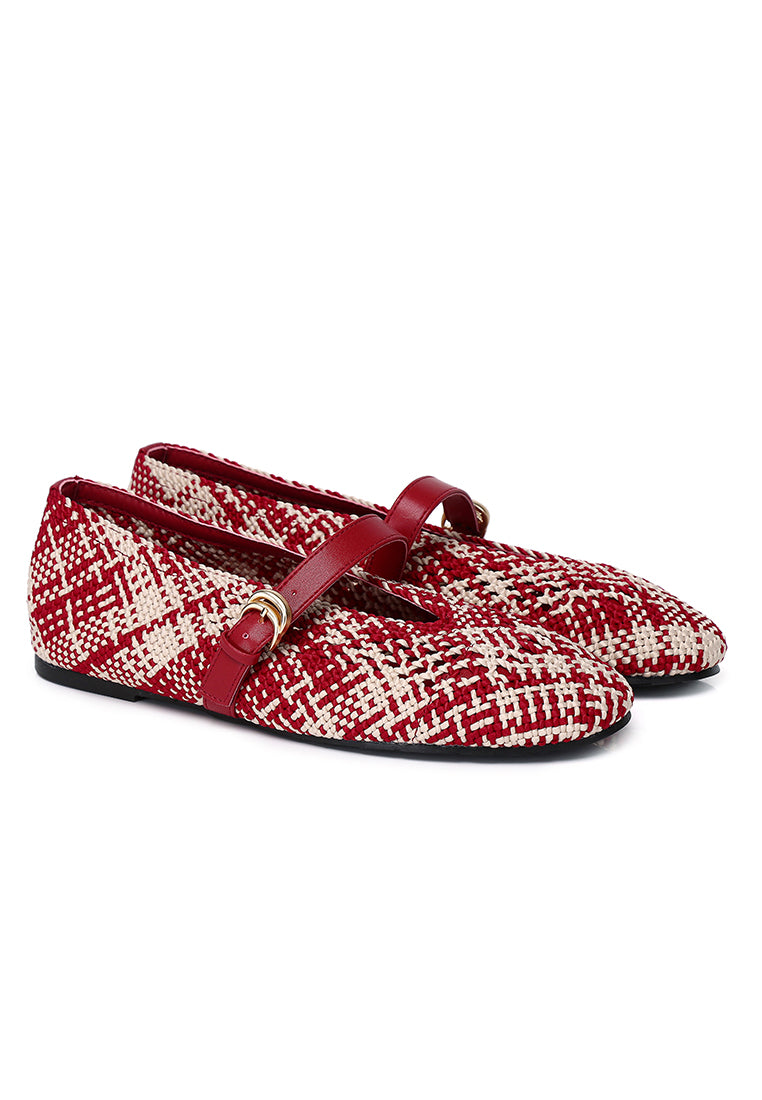 Noelle Woven Comfy Fit Footbed Microfiber Leather Flats & Ballerina In Rust Red