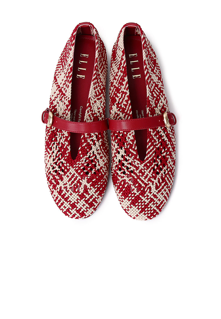 Noelle Woven Comfy Fit Footbed Microfiber Leather Flats & Ballerina In Rust Red