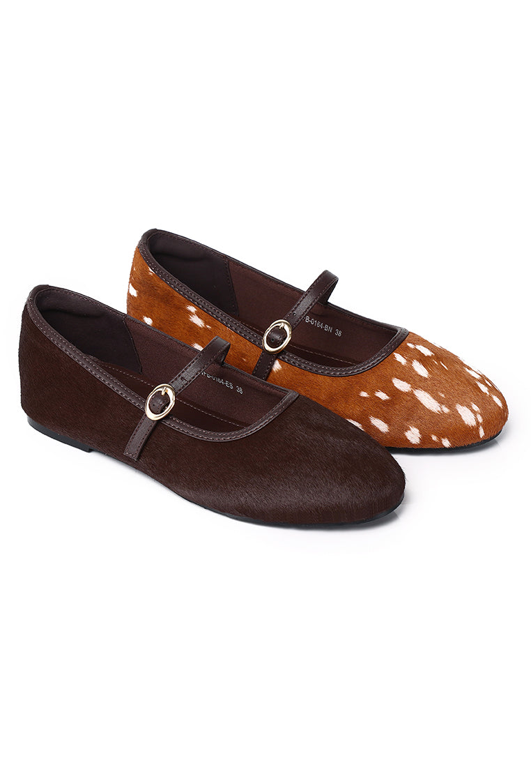 Sienna Calf Hair Comfy Fit Footbed Premium Leather Flats & Ballerina In Brown