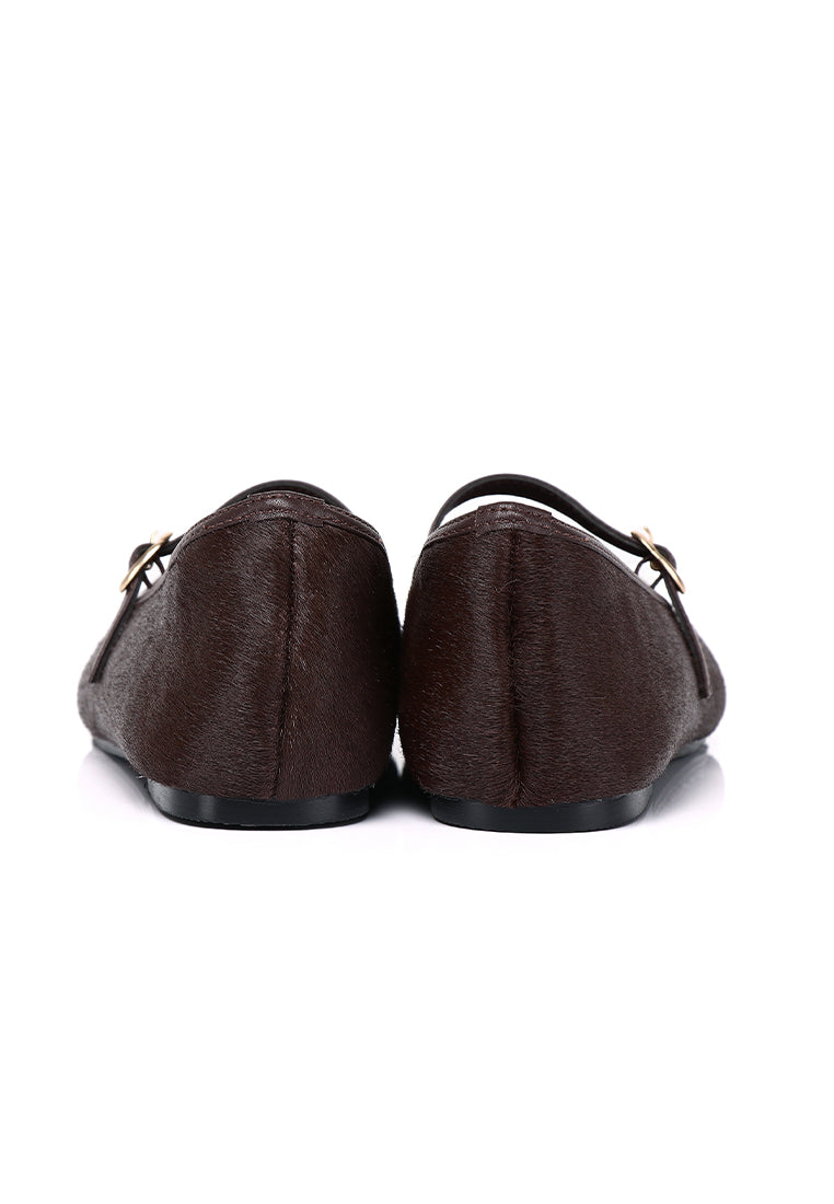 Sienna Calf Hair Comfy Fit Footbed Premium Leather Flats & Ballerina In Espresso